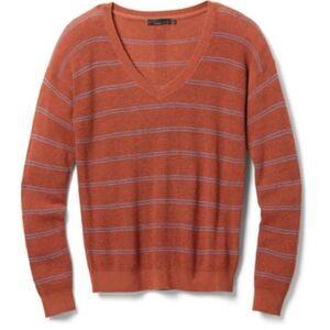Prana V Neck Orange Striped Waffle Knit
